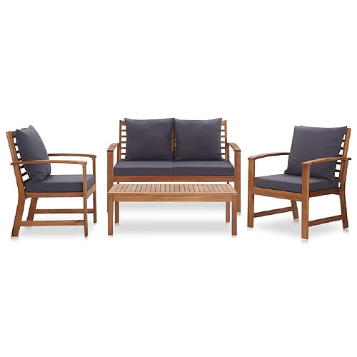 Maison Chic Salon de jardin 4 pcs + coussins - Mobilier/Meubles de jardin - Table et chaises d'extérieur Bois d'acacia solide -MN69080