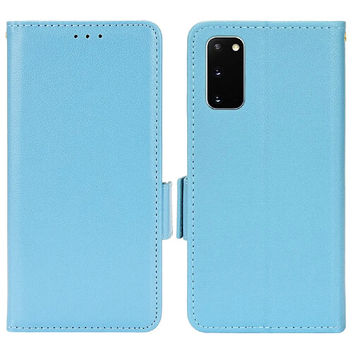 Etui en PU texture litchi, fermoir aimanté avec support bleu clair pour votre Samsung Galaxy S20