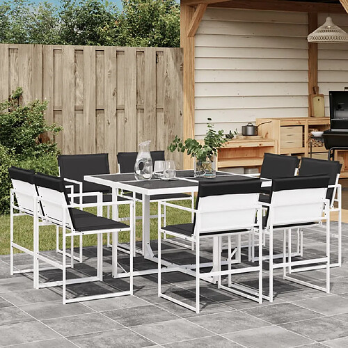 vidaXL Ensemble à manger de jardin avec coussins 9 pcs blanc textilène