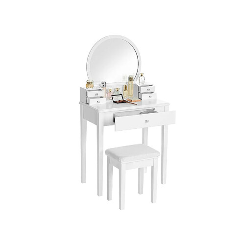 Helloshop26 coiffeuse avec miroir table de maquillage moderne avec tabouret rembourré et 5 tiroirs 70 x 40 x 134 cm ensemble de coiffeuse idée cadeau blanc 12_0002172