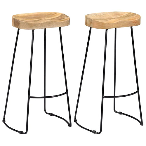 Helloshop26 Lot de deux tabourets de bar design chaise siège bois de manguier massif 1202071