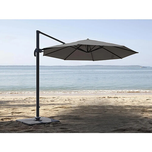 Parasol rond en aluminium, coloris taupe et toile polyester avec pied en croix - Tobago - Ø 4 x 2,66 m - Jardiline