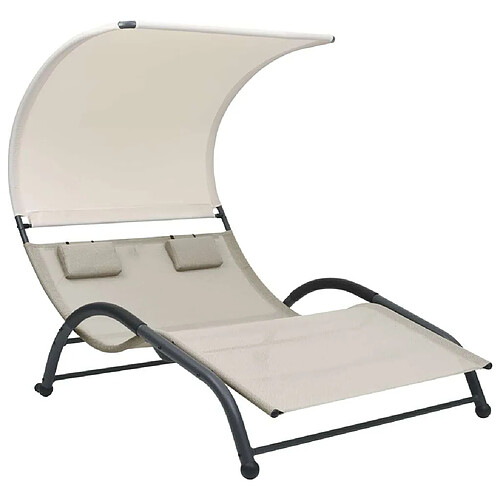 Maison Chic Chaise longue | Transat Bain de soleil double avec auvent textilène crème -GKD90381