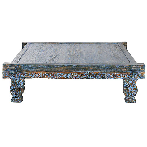 Pegane Table basse, table de salon en bois de teck coloris bleu - longueur 150 x profondeur 150 x Hauteur 40 cm