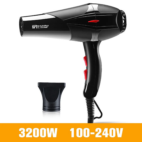 Universal Sèche-cheveux professionnel Coiffeur Salon Outils Sèche-cheveux Puissant Sèche-cheveux Ventilateur 3200W/1400W 100 240V D38 |(Le noir)