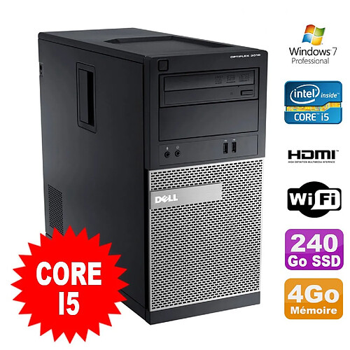 PC Tour DELL Optiplex 3010 MT Intel I5-2400 Graveur 4Go 240Go SSD HDMI Wifi W7 · Occasion