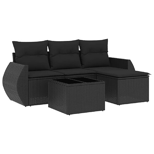 Maison Chic Salon de jardin 5 pcs avec coussins | Ensemble de Table et chaises | Mobilier d'Extérieur noir résine tressée -GKD82532