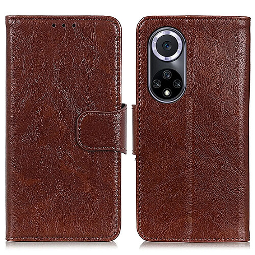 Etui en PU texture nappa, antichoc marron pour votre Honor 50