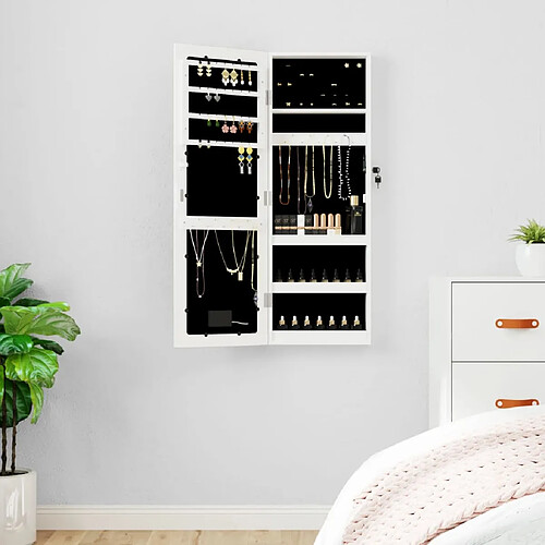 vidaXL Armoire à bijoux avec miroir et éclairage LED mural blanc