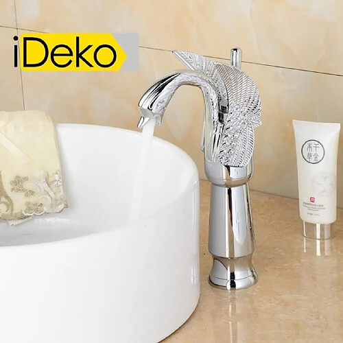 iDeko® Robinet Mitigeur lavabo salle de bain baignoire vasque chrome Cygne élégant Haut de bec en céramique & Flexible