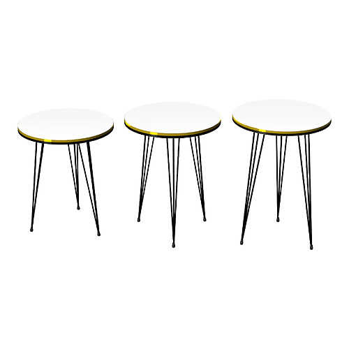 Helloshop26 Set de 3 tables d'appoint rondes gigognes blanc noir 03_0008401