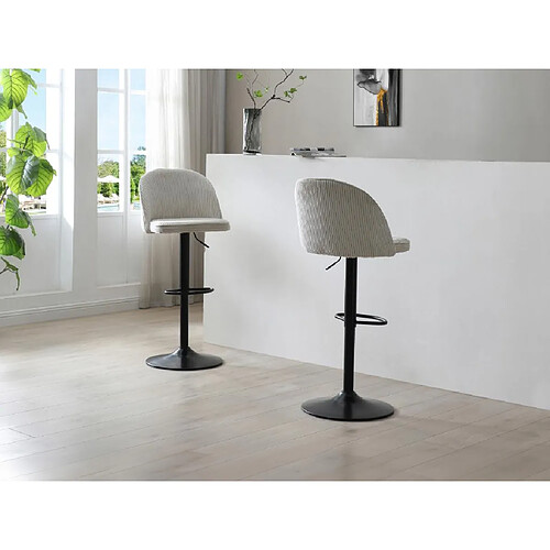 Vente-Unique Lot de 2 tabourets de bar en velours côtelé et métal noir - Hauteur réglable - Crème - ALPALI