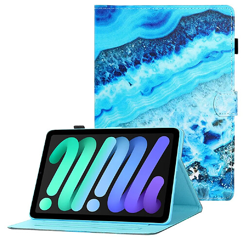 Etui en PU ligne de couture à texture croisée avec support et porte-cartes motif marbre bleu pour votre Apple iPad mini (2021)