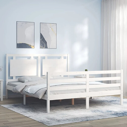 Maison Chic Lit adulte - Cadre Structure de lit avec tête de lit Contemporain blanc 160x200 cm bois massif -MN34427