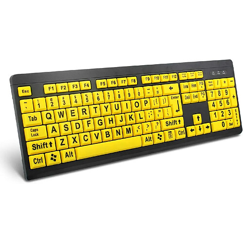 Elixir Clavier d'ordinateur à gros caractères, clavier filaire USB à contraste élevé avec lettres imprimées surdimensionnées pour les personnes malvoyantes et malvoyantes (jaune + noir)