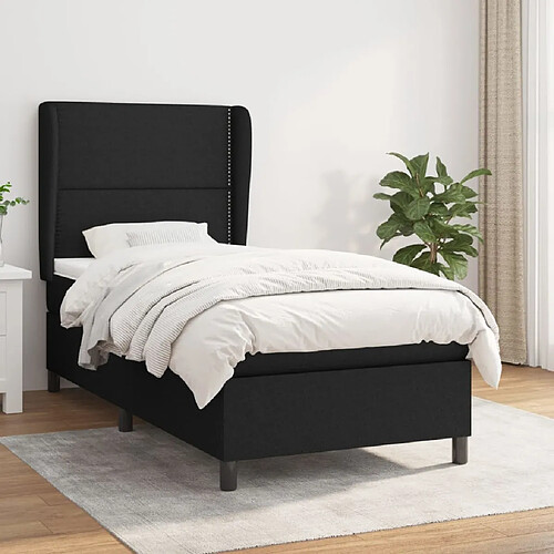 vidaXL Sommier à lattes de lit avec matelas Noir 90x200 cm Tissu