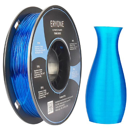 None Filament TPU ERYONE pour imprimante 3D 0,5 kg (1,1 lb) / Bobine - Bleu transparent