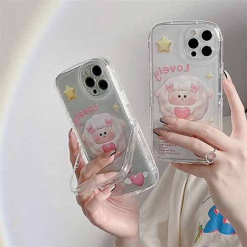 GUPBOO Étui pour iPhone12 Mignon petit mouton support de coque de téléphone transparent en silicone