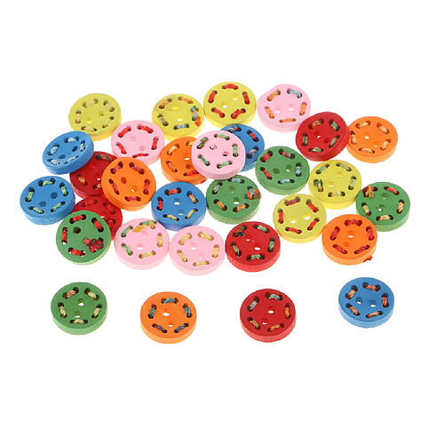 30pcs boutons en bois décor de chaînes pour coudre artisanat Scrapbooking 15mm ronde