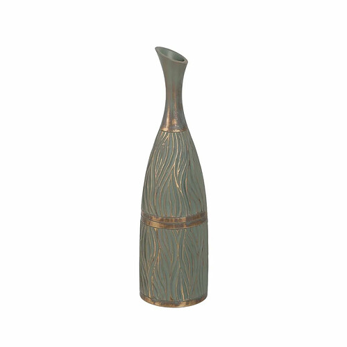 BigBuy Home Vase Vert Doré Polyrésine 13,5 x 13,5 x 49 cm