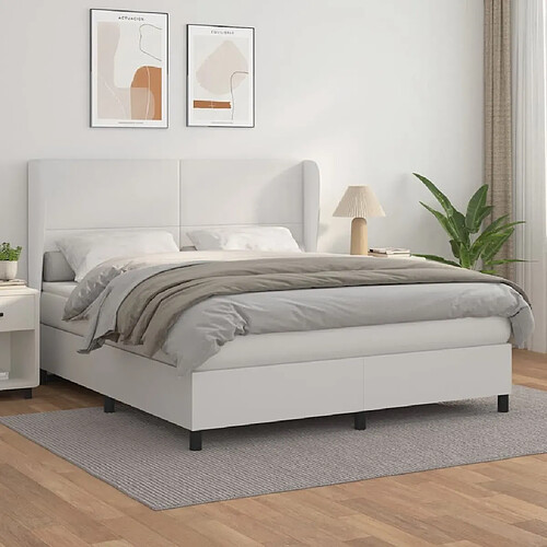 Maison Chic Lit Adulte - Lit simple Lit à sommier tapissier avec matelas moelleux - Meuble de Chambre Blanc 160x200cm Similicuir -MN88296