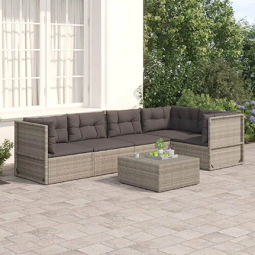 vidaXL Salon de jardin 5 pcs avec coussins Gris Résine tressée