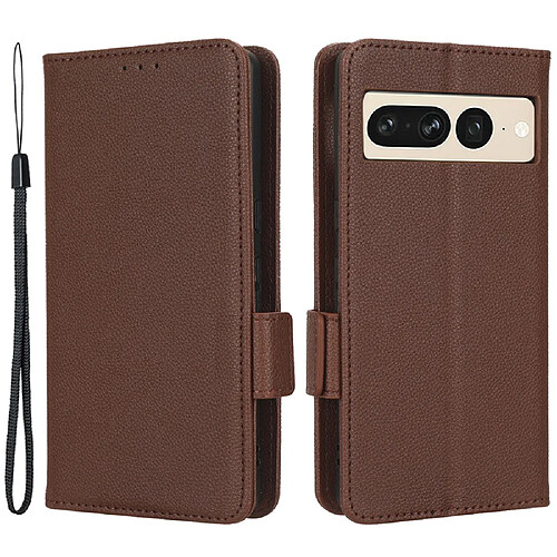 Etui en PU texture litchi, fermoir magnétique double, anti-chocs avec support pour votre Google Pixel 7 Pro 5G - marron