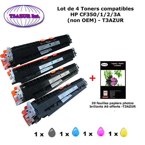 4 Toners génériques HP 130A, CF350,1,2,3A pour HP Color LaserJet Pro MFP M176, M176n, M177, M177fw+20f papiers photos A6 -T3AZUR