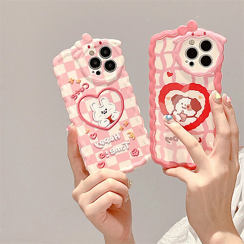 GUPBOO Étui pour iPhone12Pro Plein écran plaid rose lapin clignotant mignon étui pour téléphone portable fille