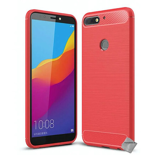 Htdmobiles Coque silicone gel carbone pour Huawei Y7 (2018) + film ecran - ROUGE