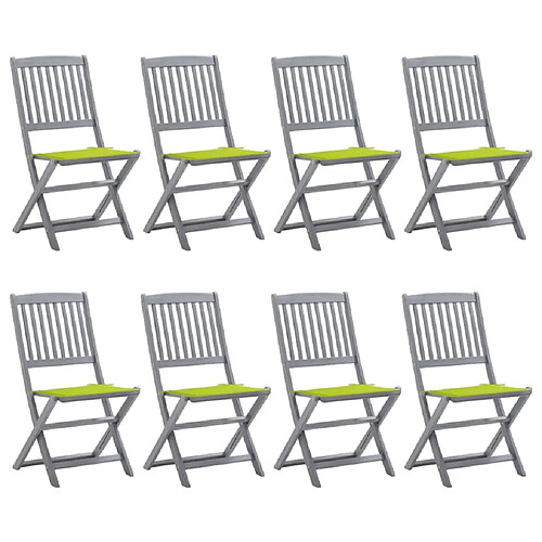 vidaXL Chaises pliables d'extérieur lot de 8 et coussins Bois d'acacia