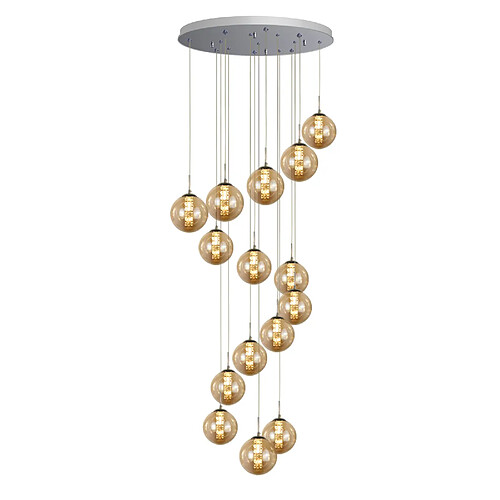 NETTLIFE Suspension Verre Ambre Moderne Diam.41cm G9 Escalier Hauteur Réglable Lustre 15 Ampoules Cuisine Couloir Lampe pour Salon