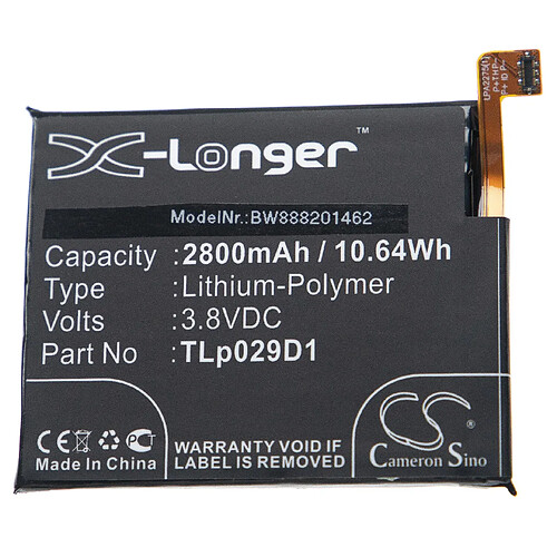 vhbw batterie remplace Alcatel TLp029D1 pour smartphone (2800mAh, 3,8V, Li-Polymère)