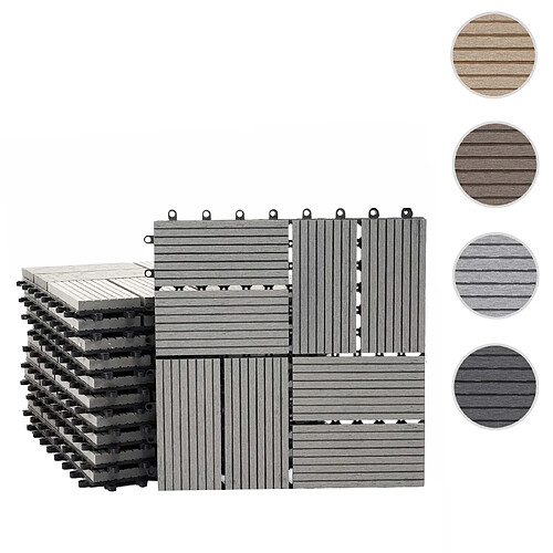 Mendler Carreaux en WPC Rhone, aspect bois pour balcon/terrasse, 11 carreaux à 30x30cm = 1m² ~ Premium, gris rectangle