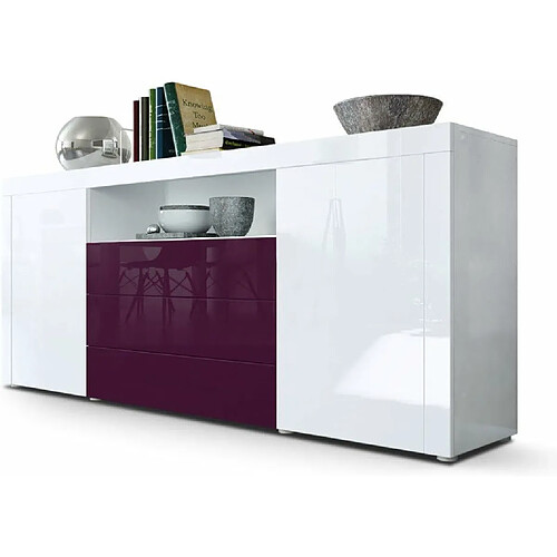 Mpc Buffet Laqué Blanc Et Mûre 72 X 167 X 35 Cm