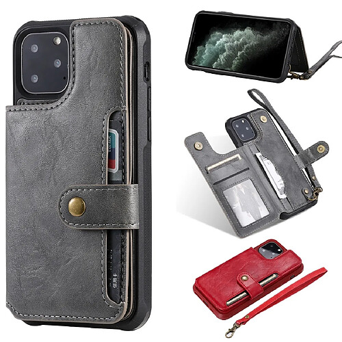 Wewoo Coque Pour iPhone 11 Pro Boucle Zipper Etui de protection antichoc avec support et fentes cartes et portefeuille et lanière et cadre photos Gris