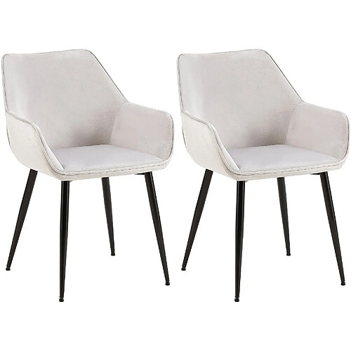 Decoshop26 Set de 2 chaises de salle à manger avec accoudoirs en tissu velours gris clair et pieds en métal noir 10_0001583