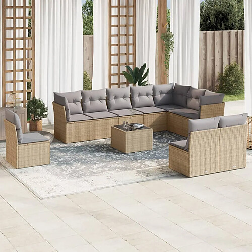 vidaXL Salon de jardin 11 pcs avec coussins beige résine tressée