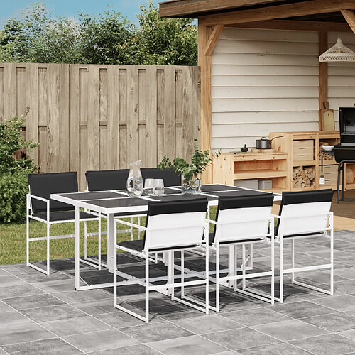 vidaXL Ensemble à manger de jardin avec coussins 7 pcs blanc textilène