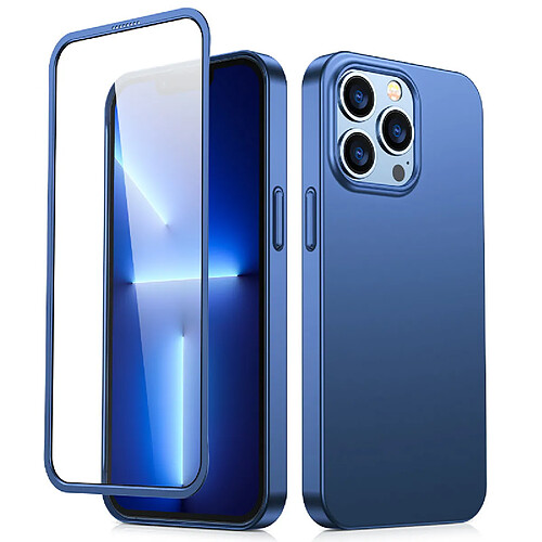 coque avant et arriere joyroom 360 full coque pour iphone 13 pro max + protecteur d ecran en verre trempe bleu (jr-bp928 bleu)