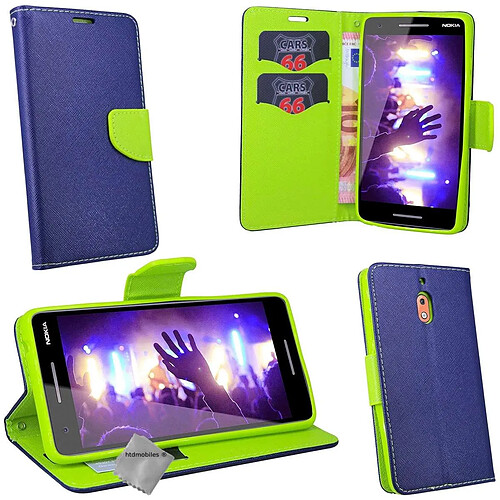 Htdmobiles Housse etui portefeuille pour Nokia 2.1 (2018) + verre trempe - BLEU / VERT