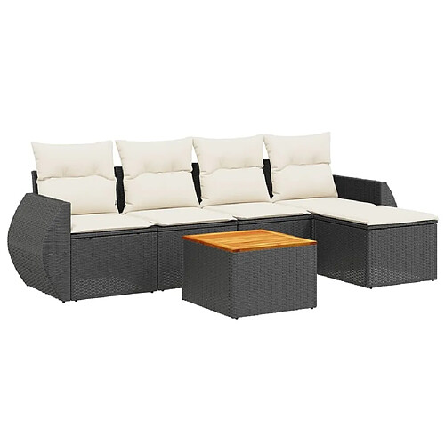 Maison Chic Salon de jardin 6 pcs avec coussins | Ensemble de Table et chaises | Mobilier d'Extérieur noir résine tressée -GKD89359