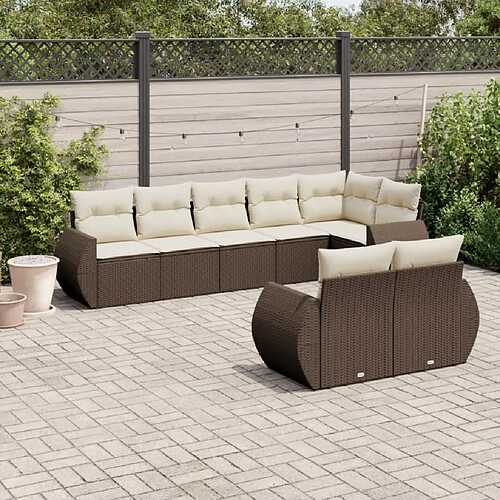 vidaXL Salon de jardin 8 pcs avec coussins marron résine tressée