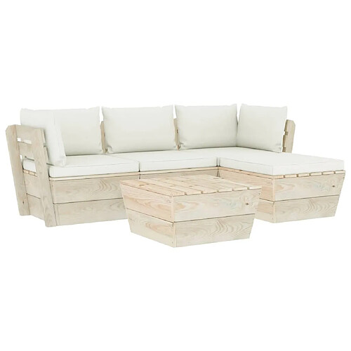 Maison Chic Salon de jardin palette 5 pcs avec coussins - Table et chaises d'extérieur - Mobilier/Meubles de jardin Moderne épicéa imprégné -MN97524