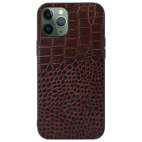 Coque en cuir véritable texture crocodile café pour votre iPhone 11 Pro 5.8 pouces