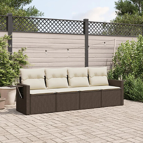 vidaXL Salon de jardin 4 pcs avec coussins marron résine tressée