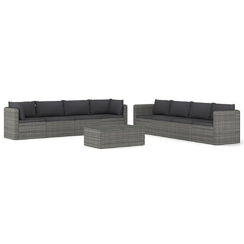 Maison Chic Salon de jardin 9 pcs + coussins - Mobilier/Meubles de jardin - Table et chaises d'extérieur Résine tressée Gris -MN67932