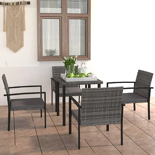 Salle à manger de jardin 5 pcs,Table et chaise à dîner Résine tressée Gris -MN64896