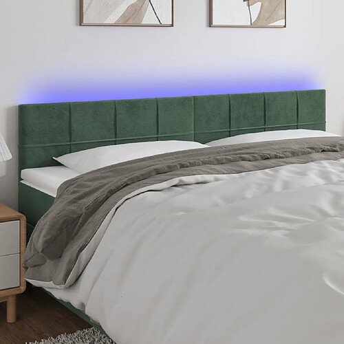 vidaXL Tête de lit à LED Vert foncé 200x5x78/88 cm Velours