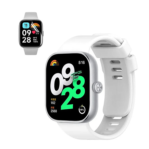 NIS Kit Bracelet Topsilicone + Film Gel Compatible avec Xiaomi Redmi Watch 4 - Blanc